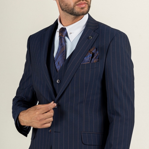 3 Piece Blue Pinstripe Suit 36R x 30W - Picture 1 of 6
